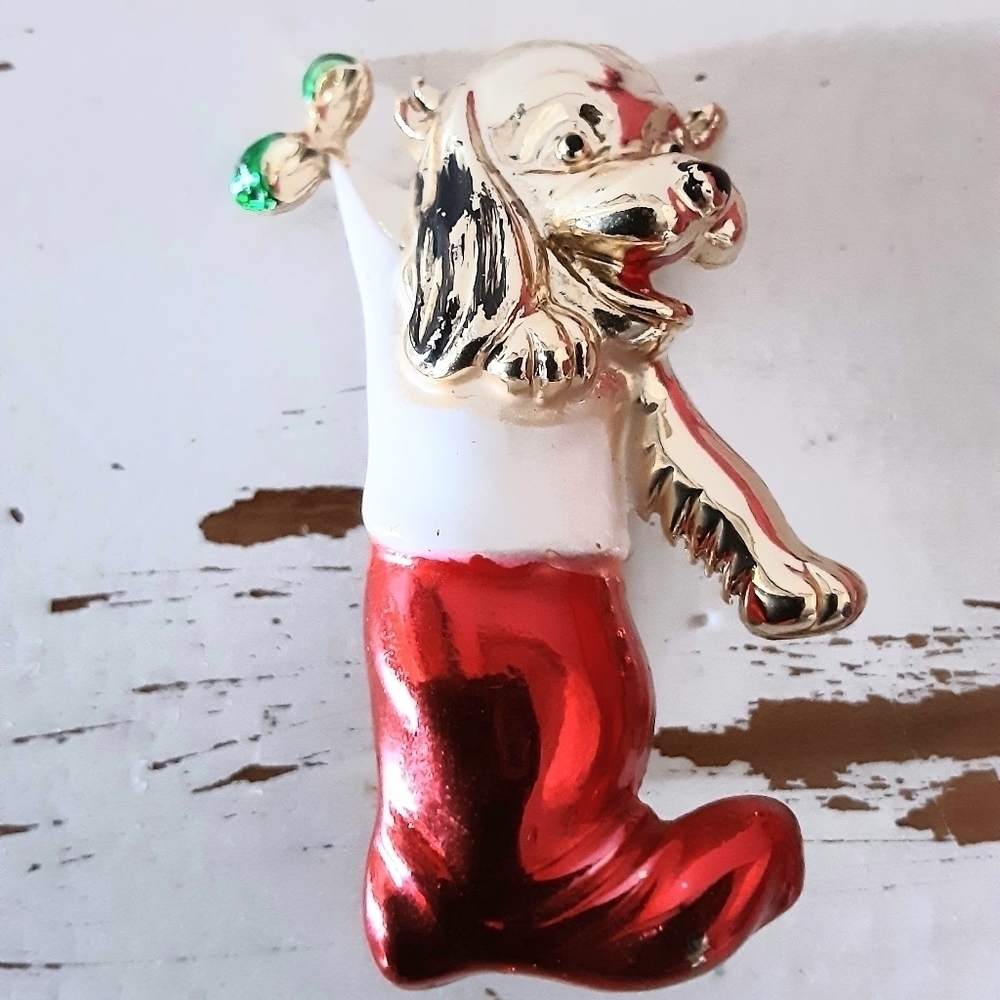 Beatrice Brooch/Pin of a Dog in a Boot